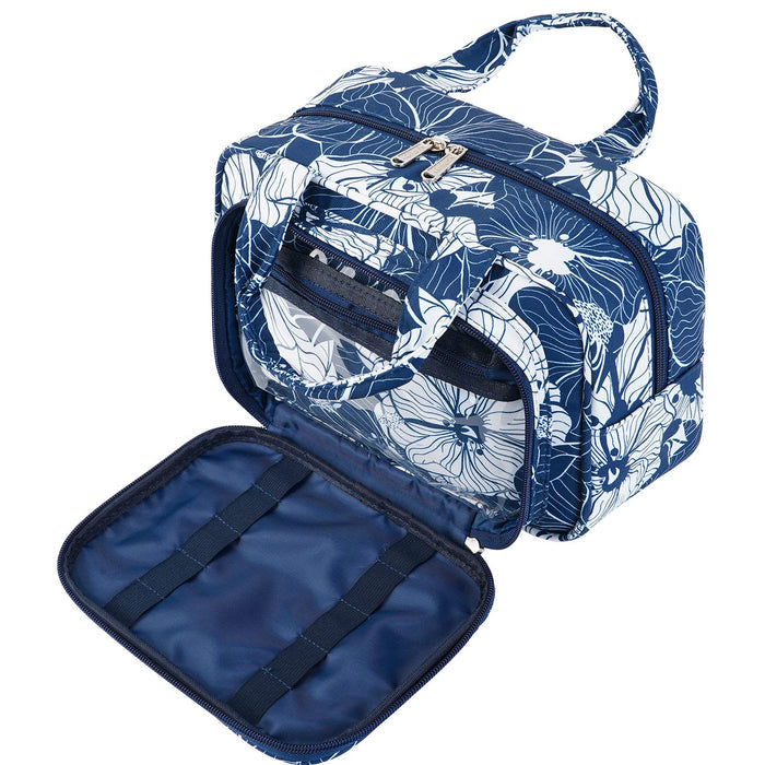 Full Size Toiletry Bag Large Wash Bag Makeup Bag Travel Organizer Cosmetic Bag for Women (Blue Lotus)