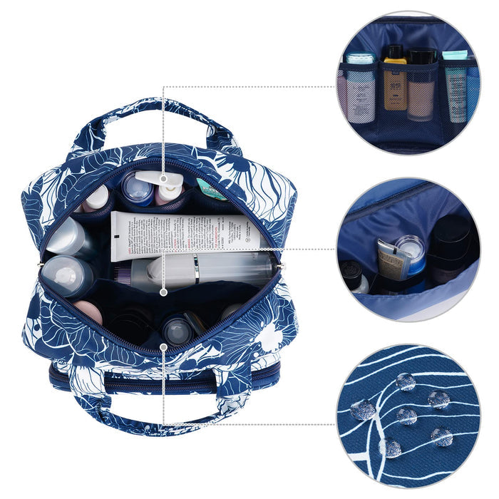 Full Size Toiletry Bag Large Wash Bag Makeup Bag Travel Organizer Cosmetic Bag for Women (Blue Lotus)