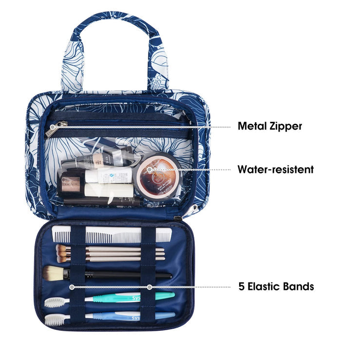 Full Size Toiletry Bag Large Wash Bag Makeup Bag Travel Organizer Cosmetic Bag for Women (Blue Lotus)