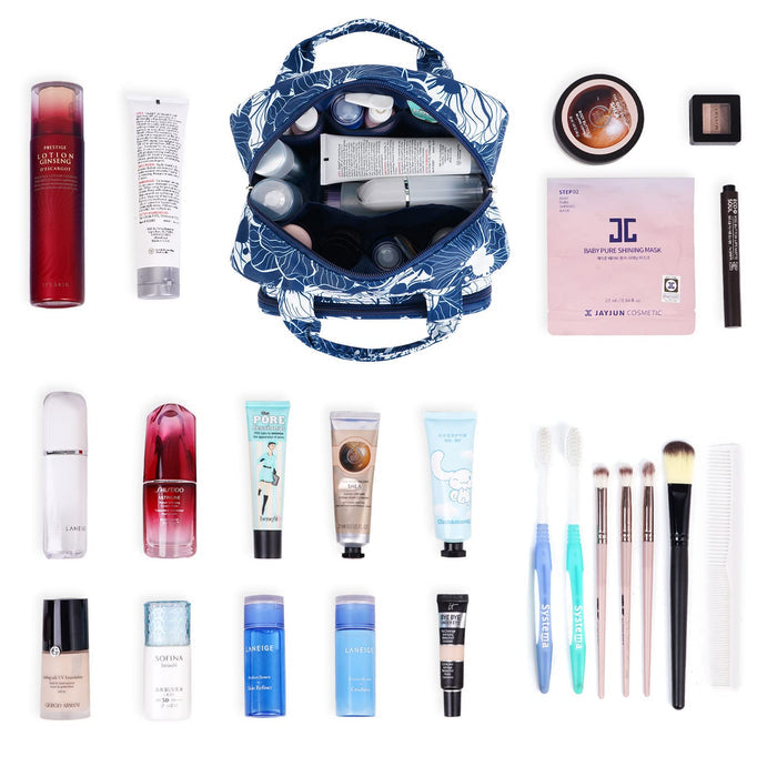 Full Size Toiletry Bag Large Wash Bag Makeup Bag Travel Organizer Cosmetic Bag for Women (Blue Lotus)