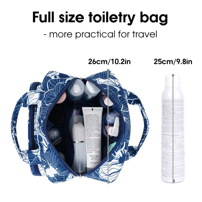 Full Size Toiletry Bag Large Wash Bag Makeup Bag Travel Organizer Cosmetic Bag for Women (Blue Lotus)