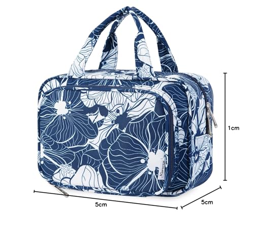 Full Size Toiletry Bag Large Wash Bag Makeup Bag Travel Organizer Cosmetic Bag for Women (Blue Lotus)