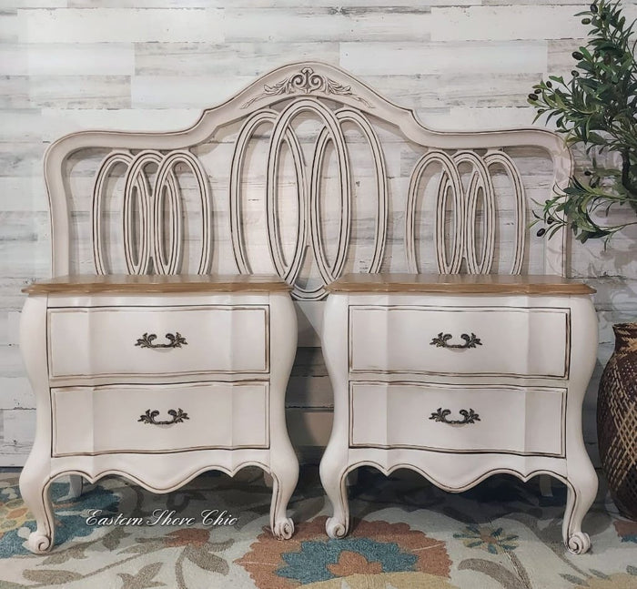 Retique It furniture and cabinet paint in quart, Alabaster color, shown on a modern end table with a smooth, matte finish.