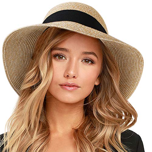 FURTALK Womens Beach Sun Straw Hat UV UPF50 Travel Foldable Brim Summer UV Hat - Style Heist