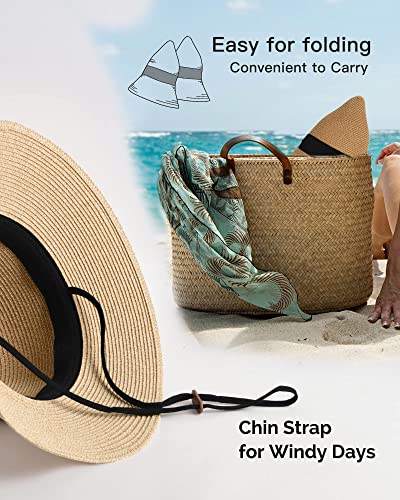 FURTALK Womens Beach Sun Straw Hat UV UPF50 Travel Foldable Brim Summer UV Hat - Style Heist