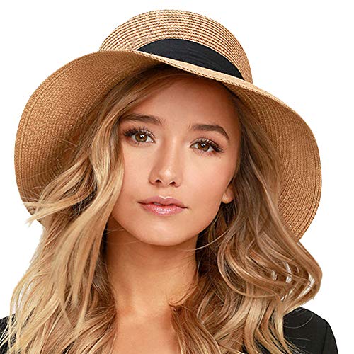FURTALK Womens Beach Sun Straw Hat UV UPF50 Travel Foldable Brim Summer UV Hat - Style Heist