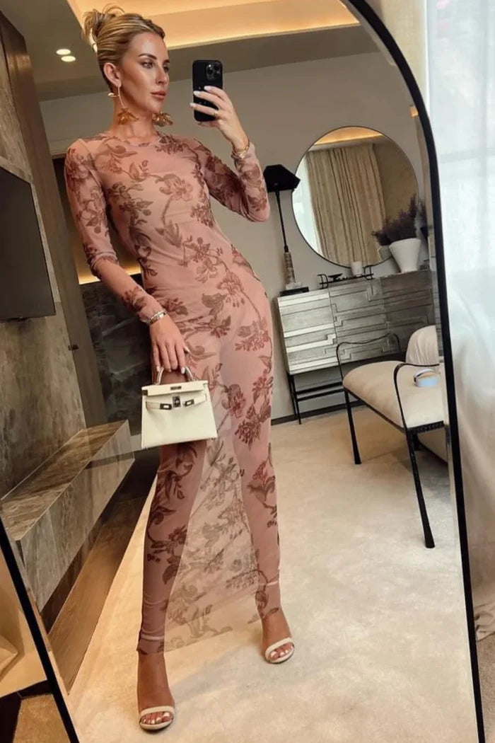 Gabriella Pink Floral Maxi Dress - Elegant Mesh Design for Any Occasion