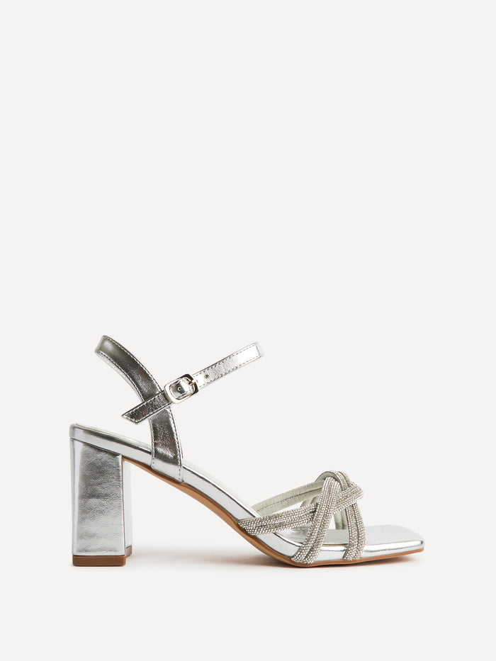 Gemini Silver Diamante Heeled Sandals