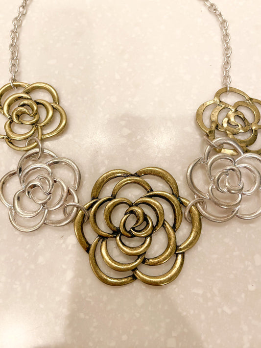 Gold and Silver Rose Necklace