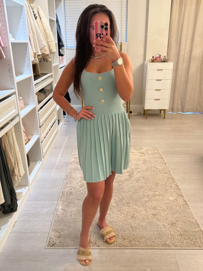 Gold Button Pleated Dress (5 Colours)