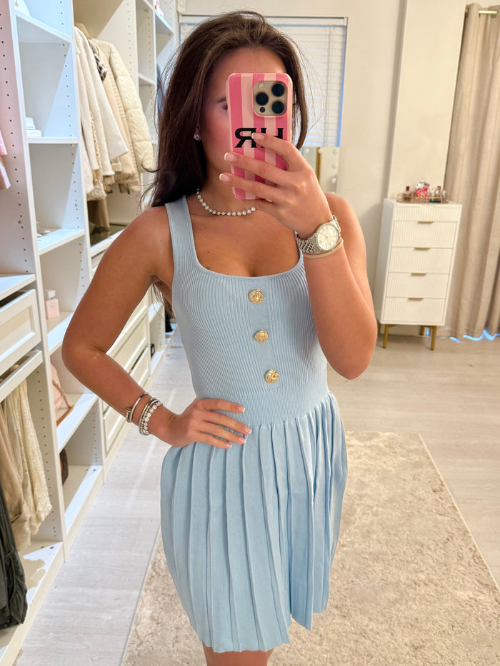 Gold Button Pleated Dress (5 Colours)
