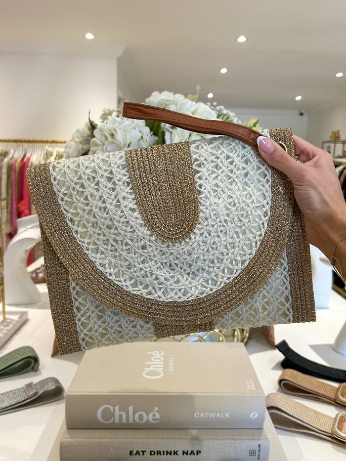 Gold Fleck Woven Trim Clutch Bag (2 Colours)