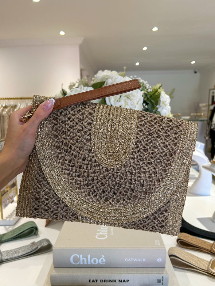 Gold Fleck Woven Trim Clutch Bag (2 Colours)