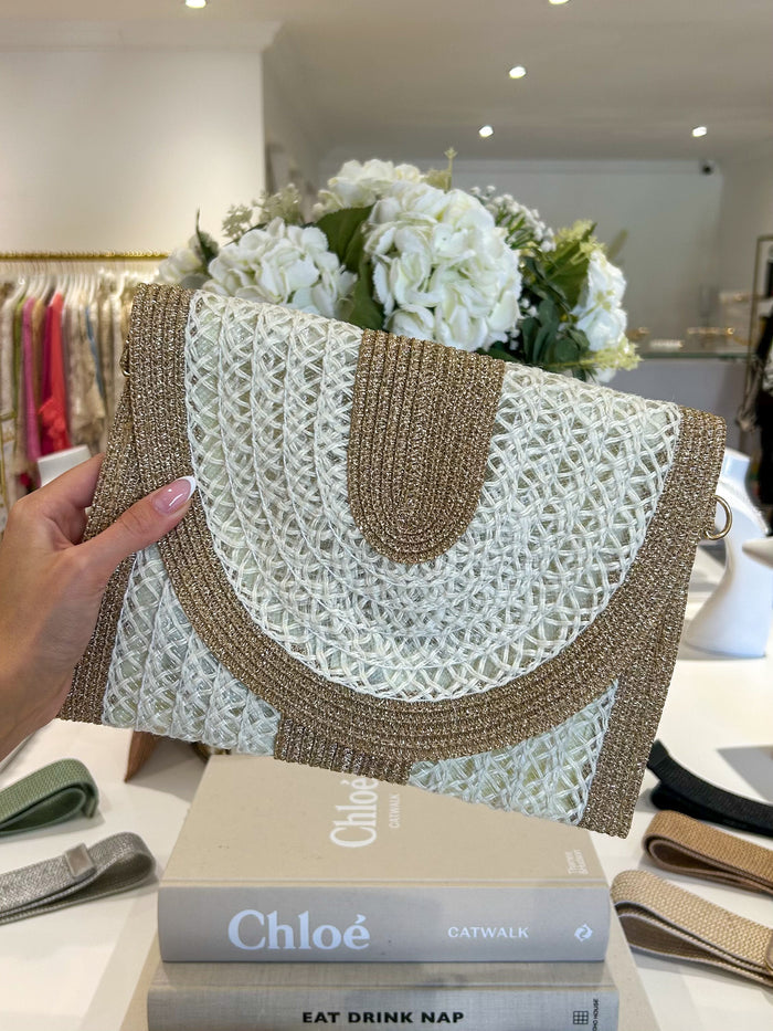 Gold Fleck Woven Trim Clutch Bag (2 Colours)