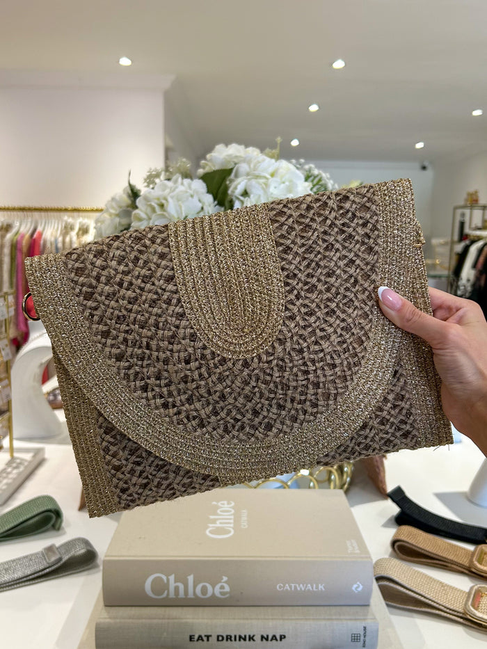 Gold Fleck Woven Trim Clutch Bag (2 Colours)