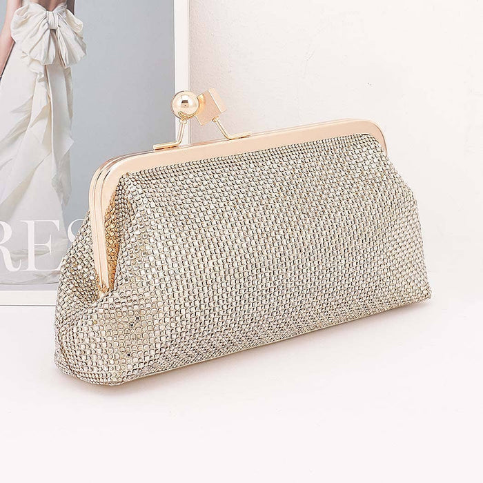 Gold Rhinestone Envelope Clutch Bag