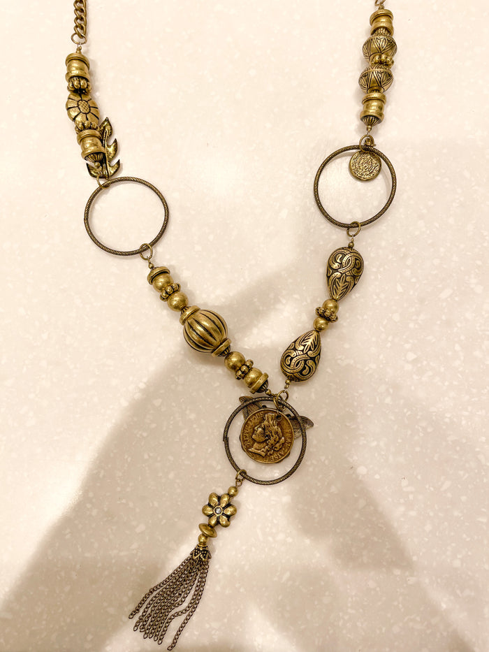Gold Tassel Detailed Long Necklace