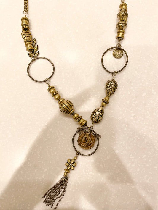 Gold Tassel Detailed Long Necklace