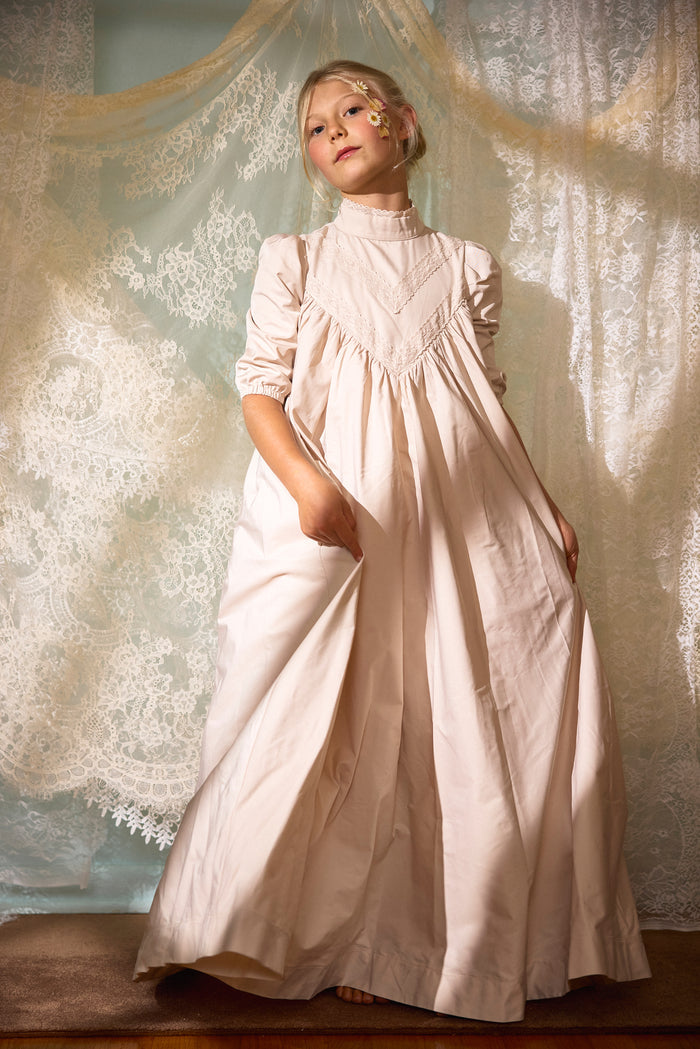 gown maxi taffeta lace detail - pink