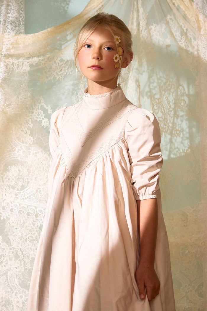 gown maxi taffeta lace detail - pink