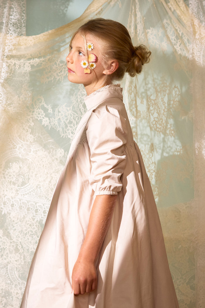 gown maxi taffeta lace detail - pink