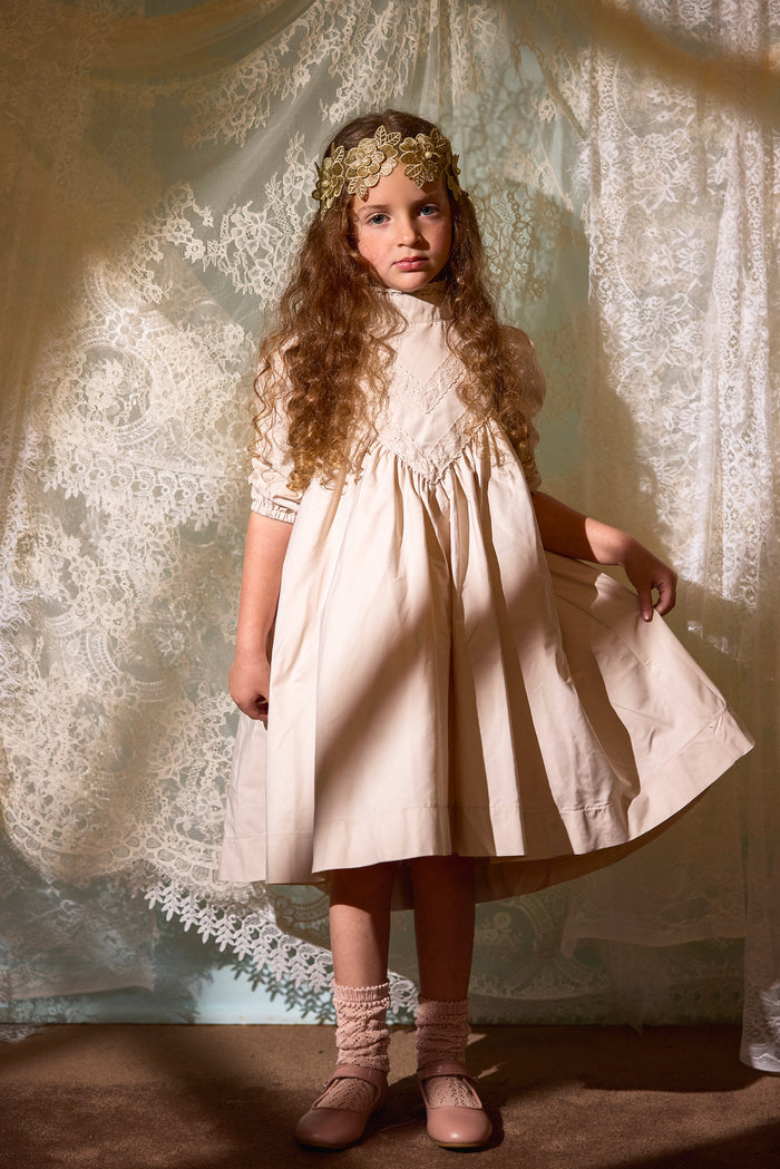 gown short taffeta lace detail - pink