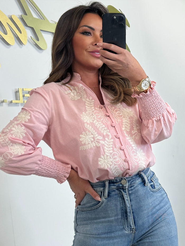 Grandad Collar Cream Embroidered Shirt (2 Colours)