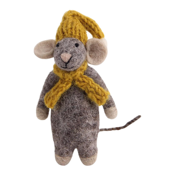 Grey Mouse with Yellow Hat & Scarf Ornament Eleish Van Breems Home