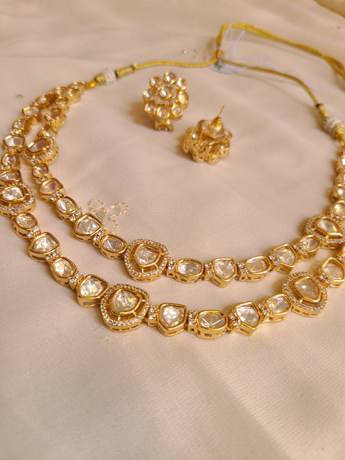MOHAR handcrafted Kundan-style bridal necklace in ruby and emerald tones with gold-finish base