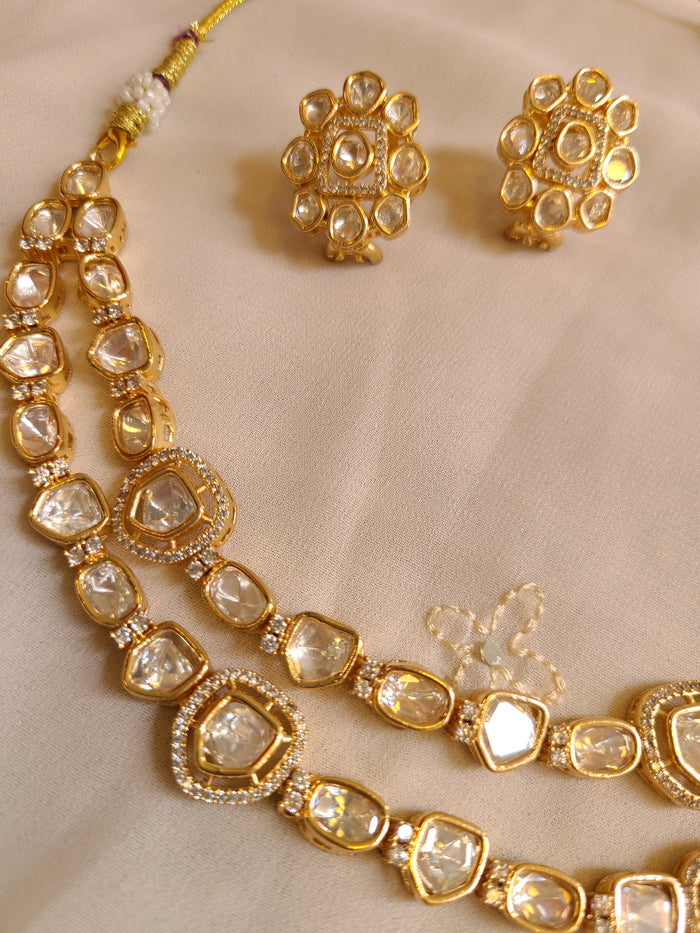 MOHAR handcrafted Kundan-style bridal necklace in ruby and emerald tones with gold-finish base