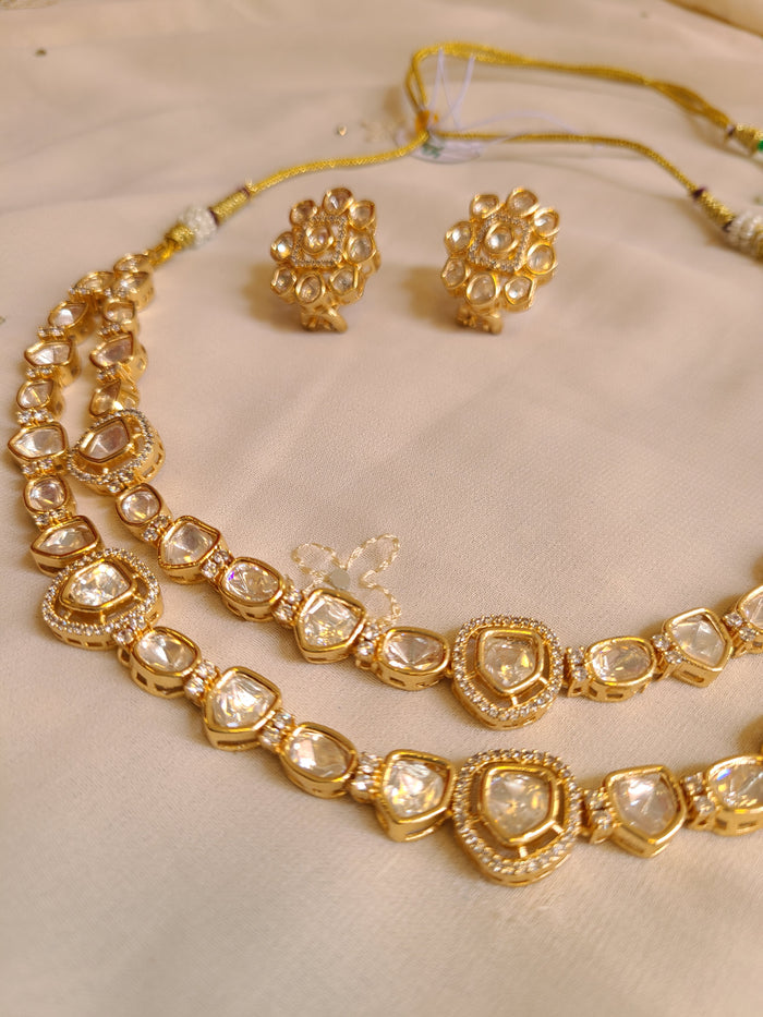 MOHAR handcrafted Kundan-style bridal necklace in ruby and emerald tones with gold-finish base
