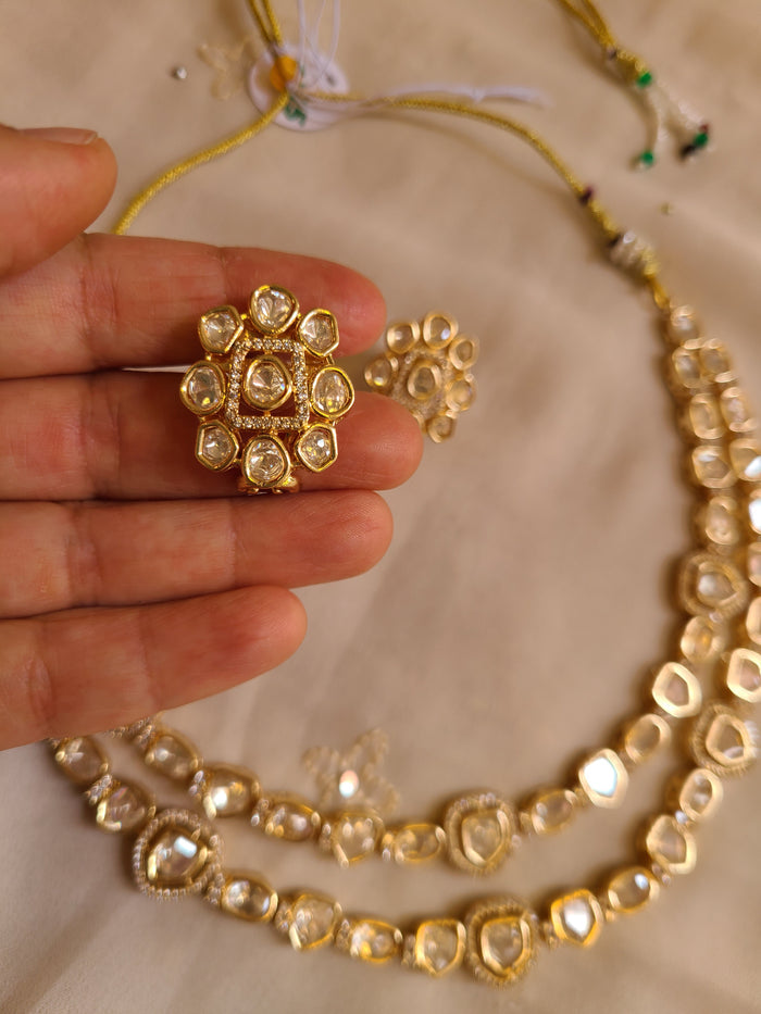 MOHAR handcrafted Kundan-style bridal necklace in ruby and emerald tones with gold-finish base