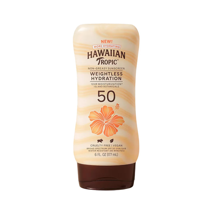 Hawaiian Tropic – Weightless Hydration Sunscreen SPF 50, Tropical Scent, 6 oz – 12 Pack