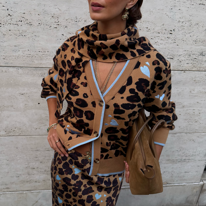 Heart Leopard Large Knit Scarf