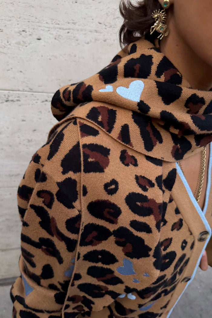 Heart Leopard Large Knit Scarf