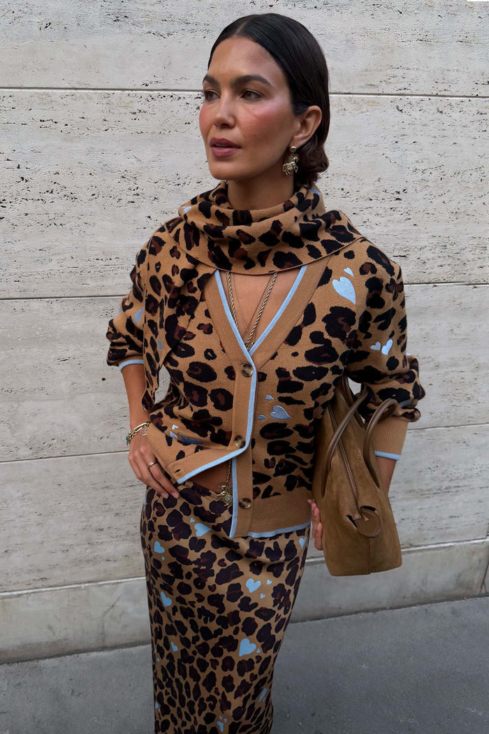 Heart Leopard Large Knit Scarf