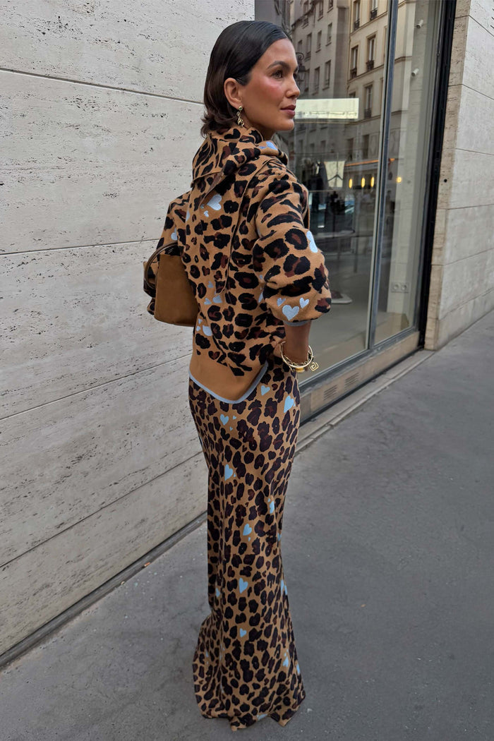 Heart Leopard Large Knit Scarf