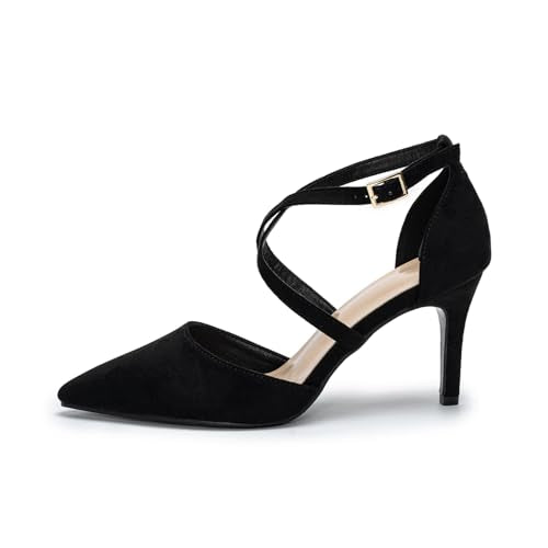 Hoefirm Womens Stiletto Pointed Toe Pumps Cross Strap Court Shoes High Heels Sexy Party Shoes