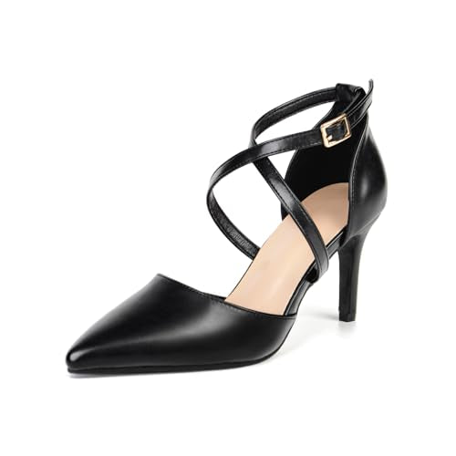 Hoefirm Womens Stiletto Pointed Toe Pumps Cross Strap Court Shoes High Heels Sexy Party Shoes