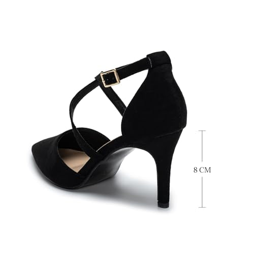 Hoefirm Womens Stiletto Pointed Toe Pumps Cross Strap Court Shoes High Heels Sexy Party Shoes