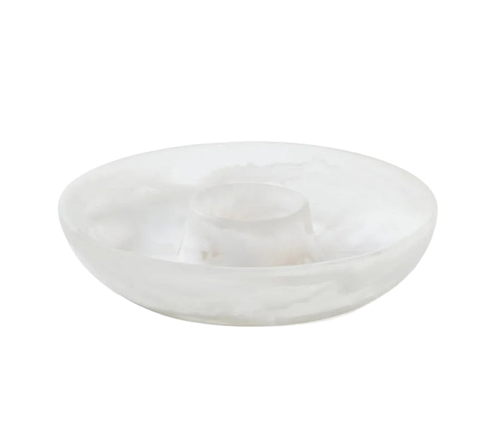 White swirled chip and dip bowl from Blue Pheasant's Hugo 2206 serveware collection, designed for snacks and dips.