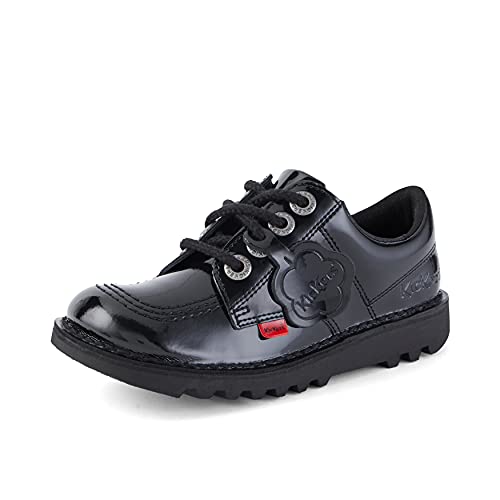 Kickers Unisex Kid's Kick Lo Leather School Shoes,BLACK PATENT - Style Heist