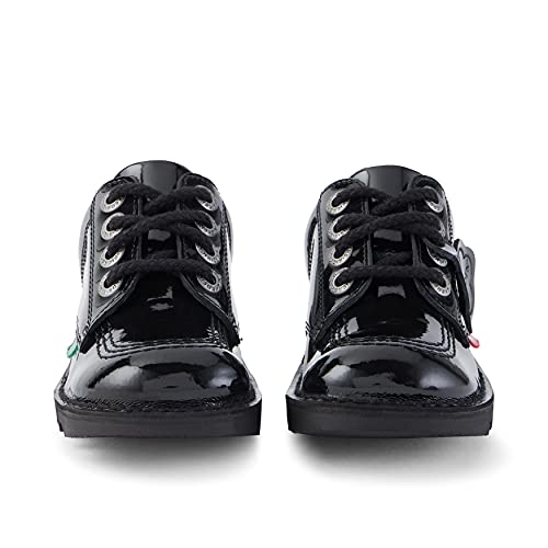 Kickers Unisex Kid's Kick Lo Leather School Shoes,BLACK PATENT - Style Heist