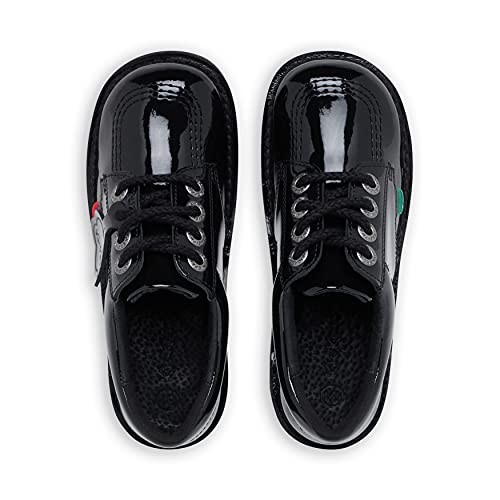 Kickers Unisex Kid's Kick Lo Leather School Shoes,BLACK PATENT - Style Heist