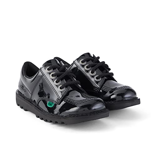Kickers Unisex Kid's Kick Lo Leather School Shoes,BLACK PATENT - Style Heist