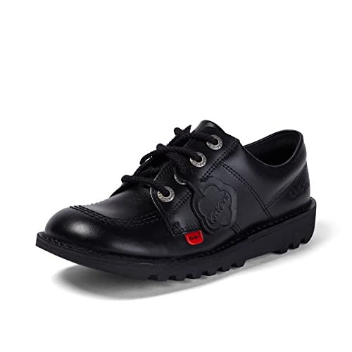 Kickers Unisex Kid's Kick Lo Leather School Shoes,BLACK PATENT - Style Heist