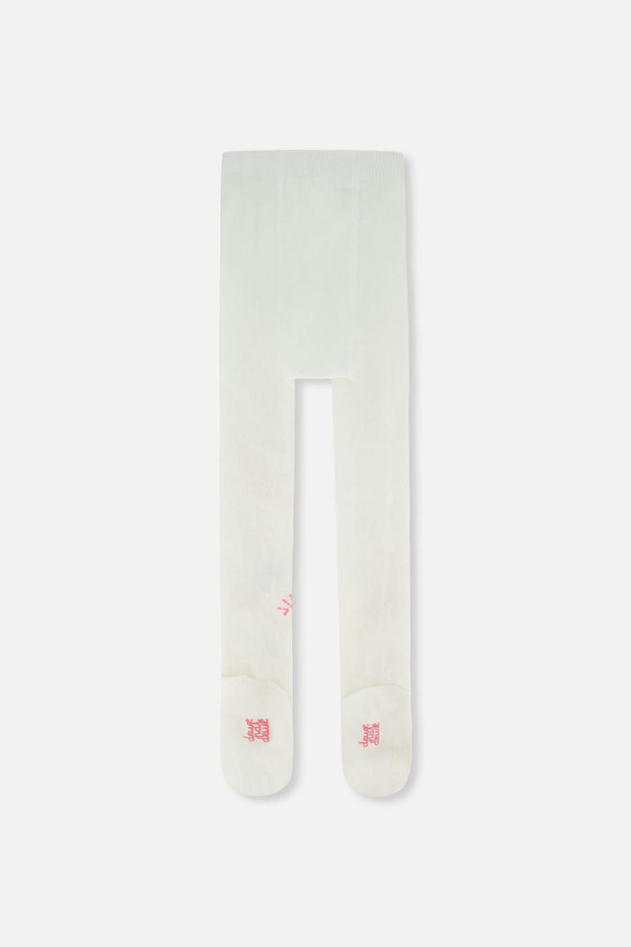 Deux par Deux girls' off-white knit tights with graphic details – back view