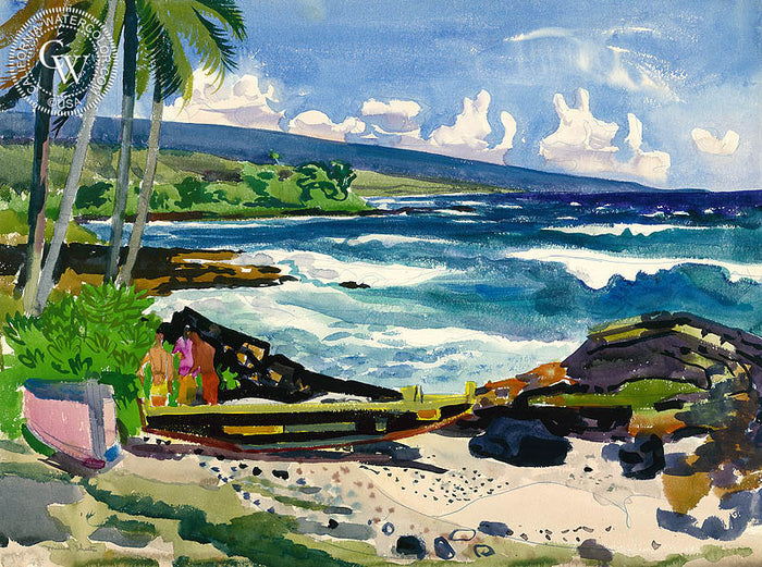 Kona, Hawaii, watercolor painting by Millard Sheets (American art). Fine art giclée print reproduction by California Watercolor for wall decor.