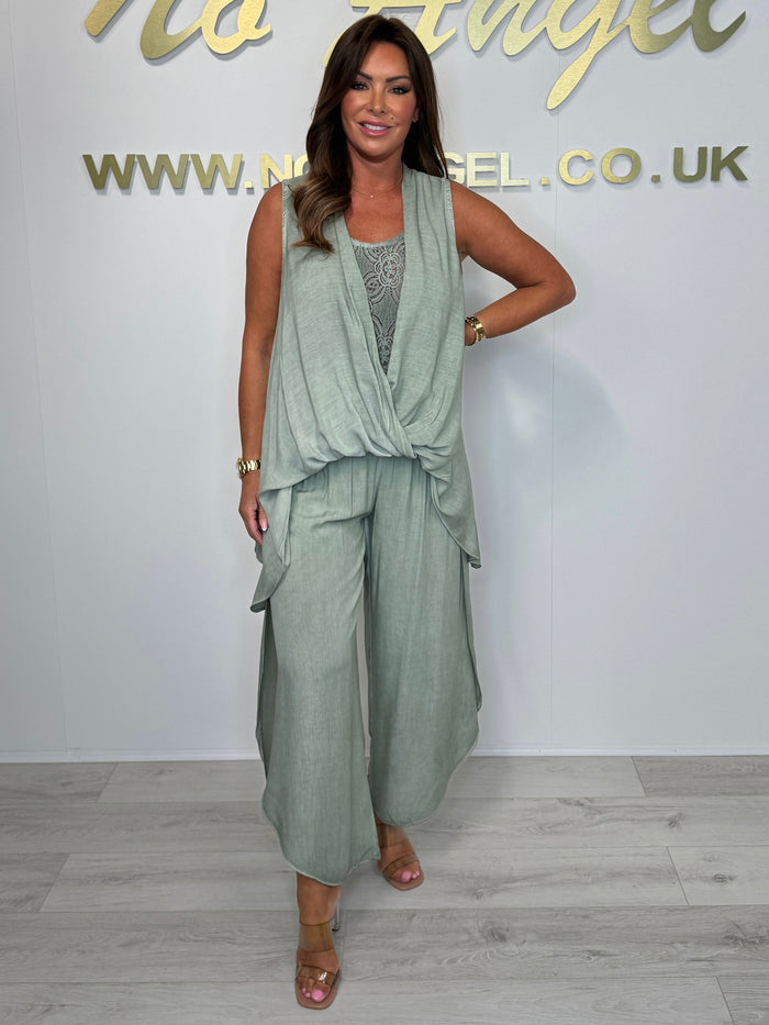 Lace Detail Cross Over Harem Trouser Co-ord (10 Colours)