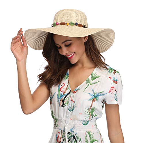 Lanzom Womens 5.5 Inches Wide Brim Straw Hat Floppy Foldable Roll up Cap Beach Sun Hat - Style Heist